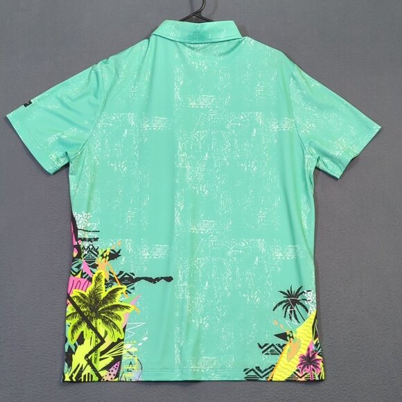 Sunday Swagger Polo Shirt Men's L Green Neon Tropical Pattern Short Sleeve Golf - Picture 9 of 11